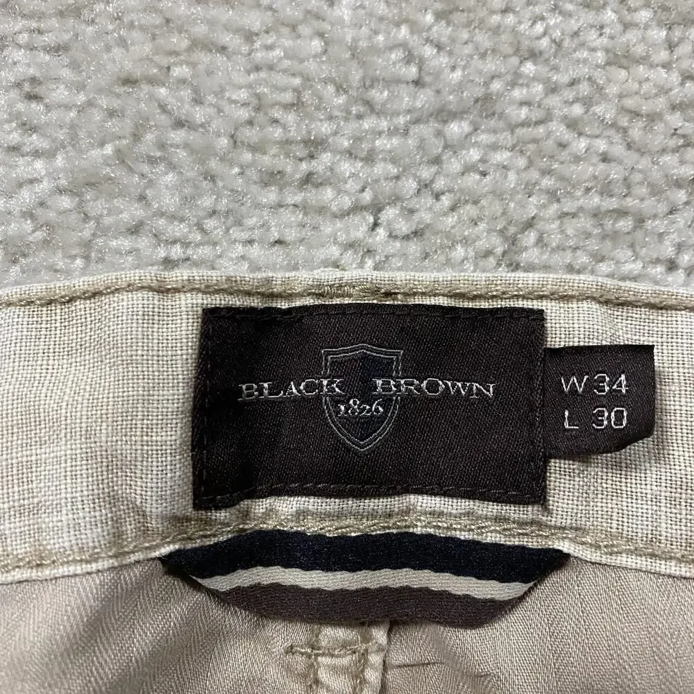 Black Brown 1826 Linen Pants Mens 34x30 Tan Classic Fit 5 Pocket Summer Preppy